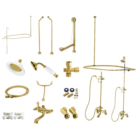 Kingston Brass Clawfoot Tub Faucet Packages, Brushed Brass, Tub Wall Mount CCK1187PX